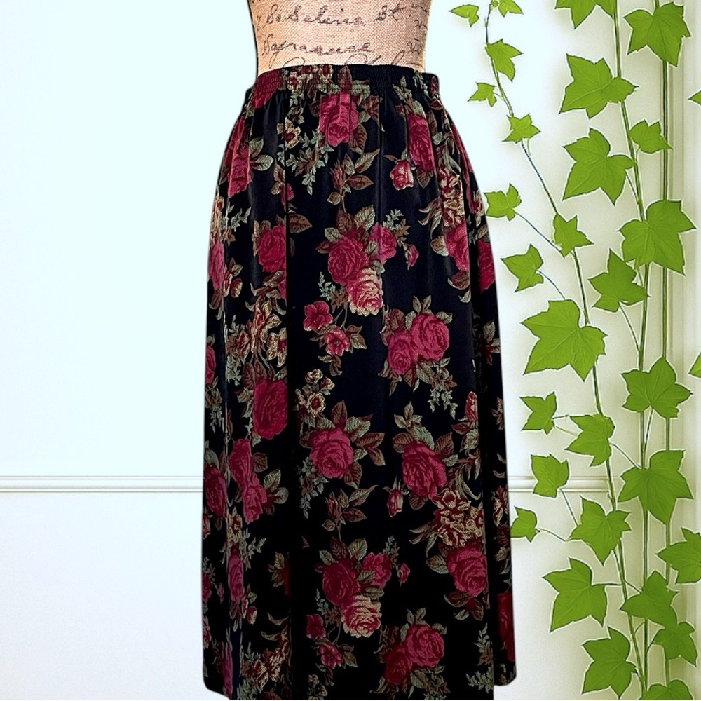 Bon Worth Floral Maroon Skirt with Pockets Size L